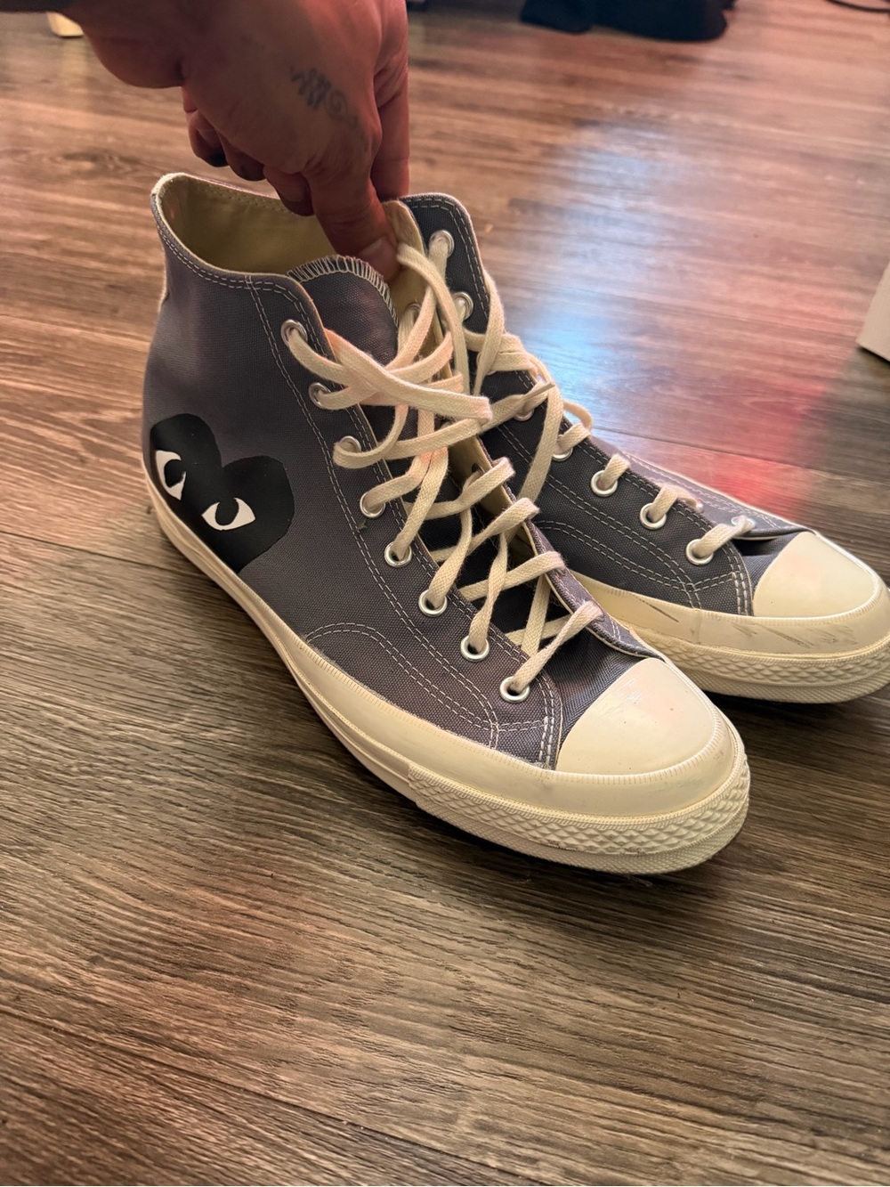 Comme des Garçons Play x Converse Gray High-Top Sneakers with Black Heart Logo